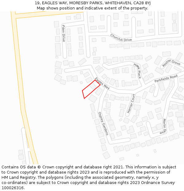 19, EAGLES WAY, MORESBY PARKS, WHITEHAVEN, CA28 8YJ: Location map and indicative extent of plot