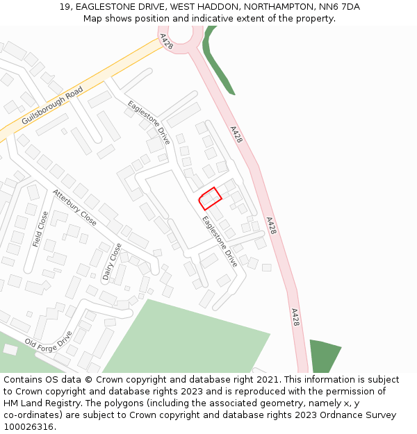 19, EAGLESTONE DRIVE, WEST HADDON, NORTHAMPTON, NN6 7DA: Location map and indicative extent of plot