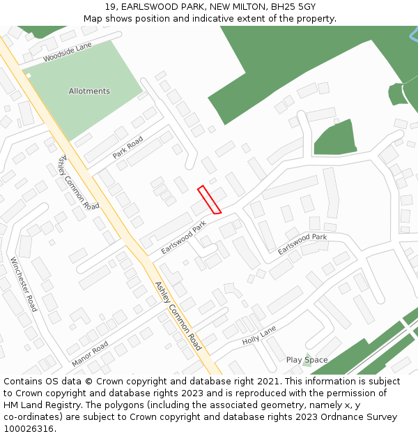 19, EARLSWOOD PARK, NEW MILTON, BH25 5GY: Location map and indicative extent of plot