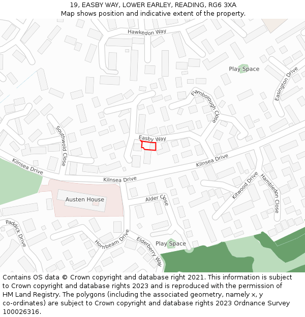 19, EASBY WAY, LOWER EARLEY, READING, RG6 3XA: Location map and indicative extent of plot