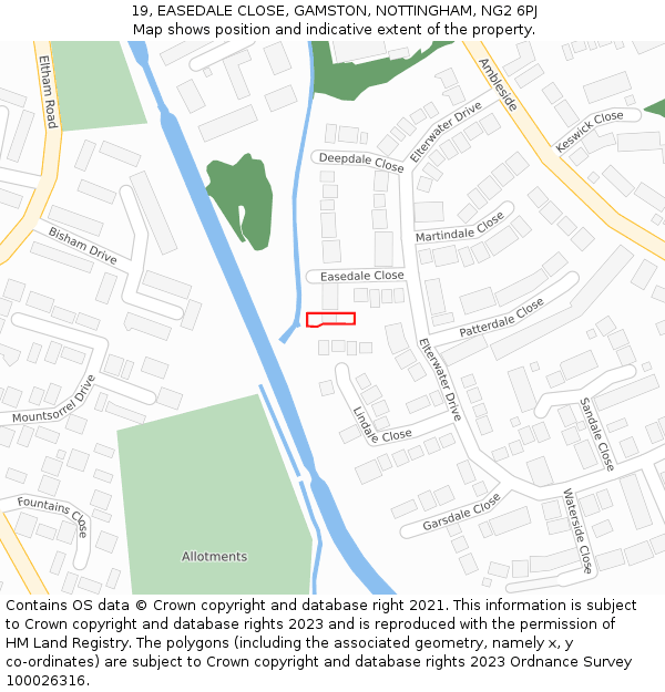 19, EASEDALE CLOSE, GAMSTON, NOTTINGHAM, NG2 6PJ: Location map and indicative extent of plot