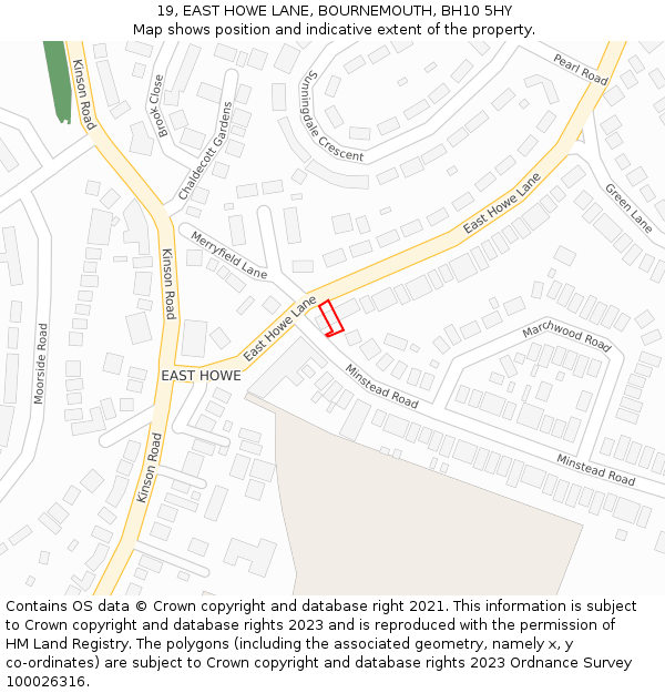 19, EAST HOWE LANE, BOURNEMOUTH, BH10 5HY: Location map and indicative extent of plot