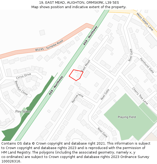 19, EAST MEAD, AUGHTON, ORMSKIRK, L39 5ES: Location map and indicative extent of plot