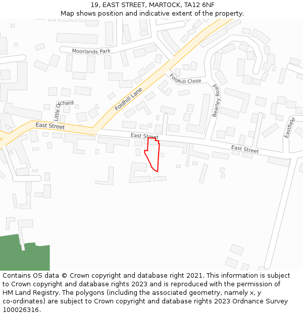 19, EAST STREET, MARTOCK, TA12 6NF: Location map and indicative extent of plot