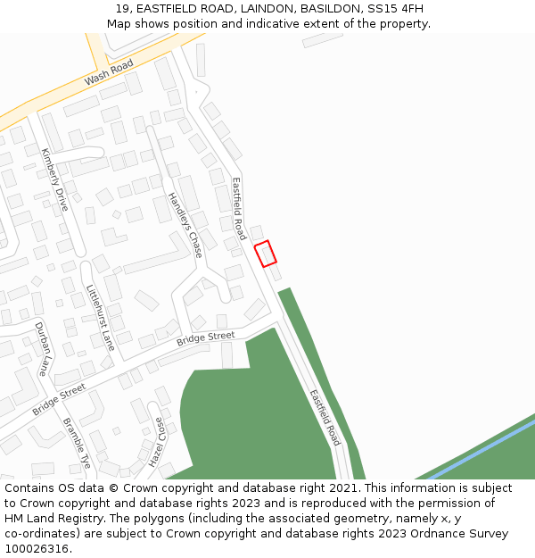 19, EASTFIELD ROAD, LAINDON, BASILDON, SS15 4FH: Location map and indicative extent of plot