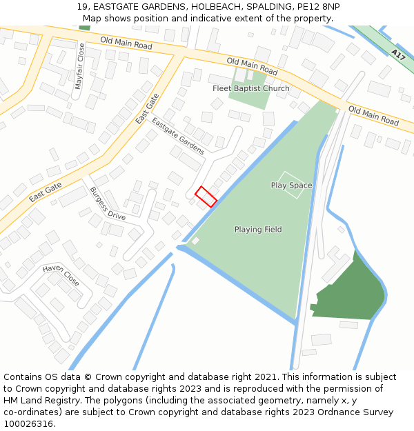 19, EASTGATE GARDENS, HOLBEACH, SPALDING, PE12 8NP: Location map and indicative extent of plot