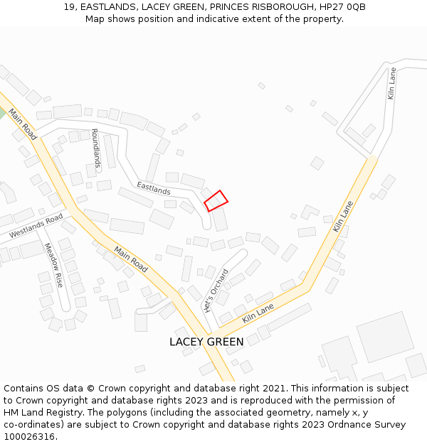 19, EASTLANDS, LACEY GREEN, PRINCES RISBOROUGH, HP27 0QB: Location map and indicative extent of plot