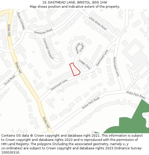 19, EASTMEAD LANE, BRISTOL, BS9 1HW: Location map and indicative extent of plot