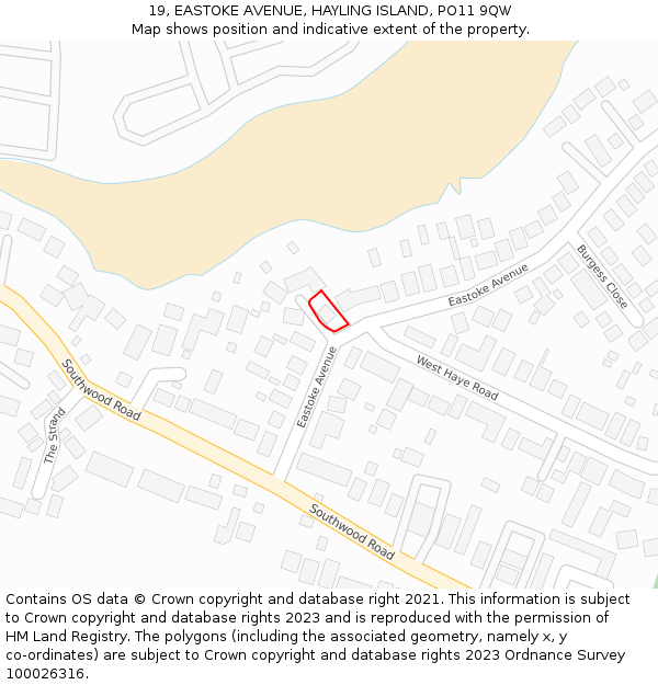 19, EASTOKE AVENUE, HAYLING ISLAND, PO11 9QW: Location map and indicative extent of plot