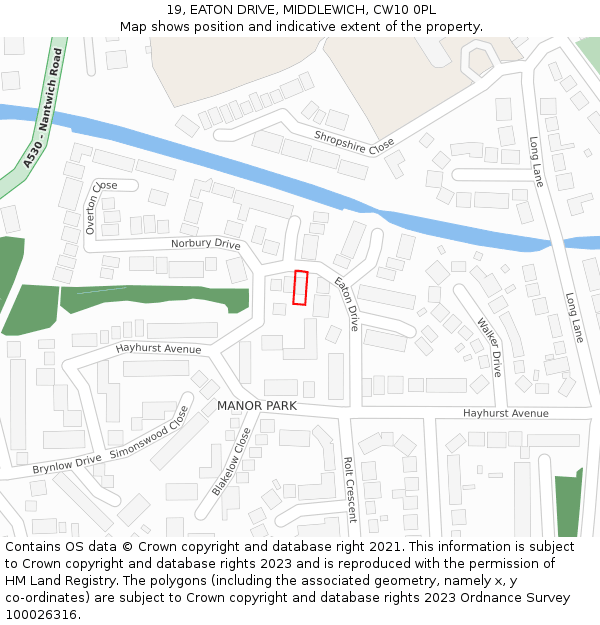 19, EATON DRIVE, MIDDLEWICH, CW10 0PL: Location map and indicative extent of plot