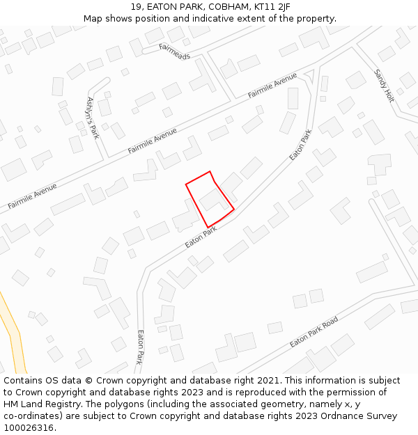 19, EATON PARK, COBHAM, KT11 2JF: Location map and indicative extent of plot