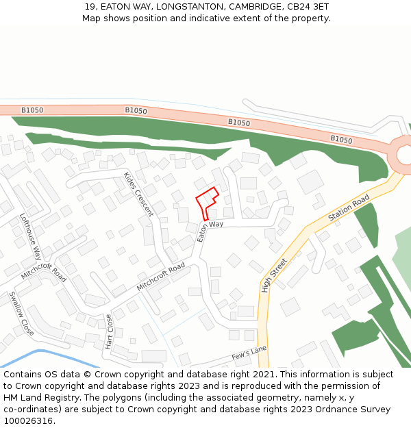 19, EATON WAY, LONGSTANTON, CAMBRIDGE, CB24 3ET: Location map and indicative extent of plot