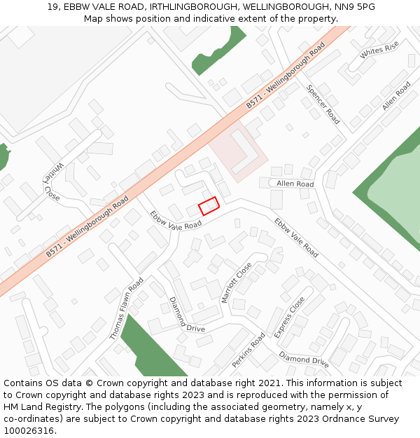 19, EBBW VALE ROAD, IRTHLINGBOROUGH, WELLINGBOROUGH, NN9 5PG: Location map and indicative extent of plot