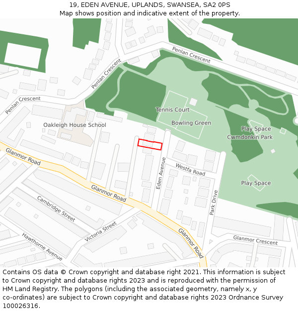 19, EDEN AVENUE, UPLANDS, SWANSEA, SA2 0PS: Location map and indicative extent of plot