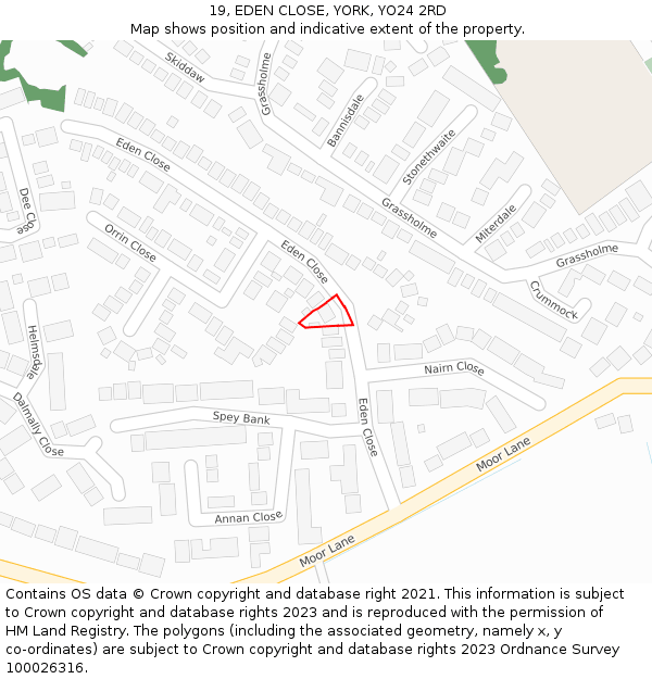 19, EDEN CLOSE, YORK, YO24 2RD: Location map and indicative extent of plot