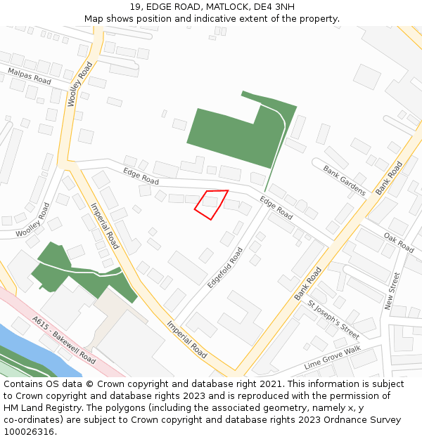 19, EDGE ROAD, MATLOCK, DE4 3NH: Location map and indicative extent of plot