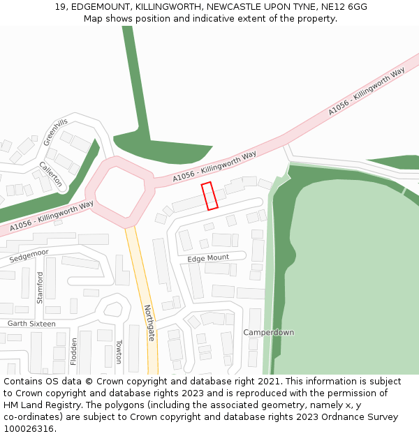 19, EDGEMOUNT, KILLINGWORTH, NEWCASTLE UPON TYNE, NE12 6GG: Location map and indicative extent of plot