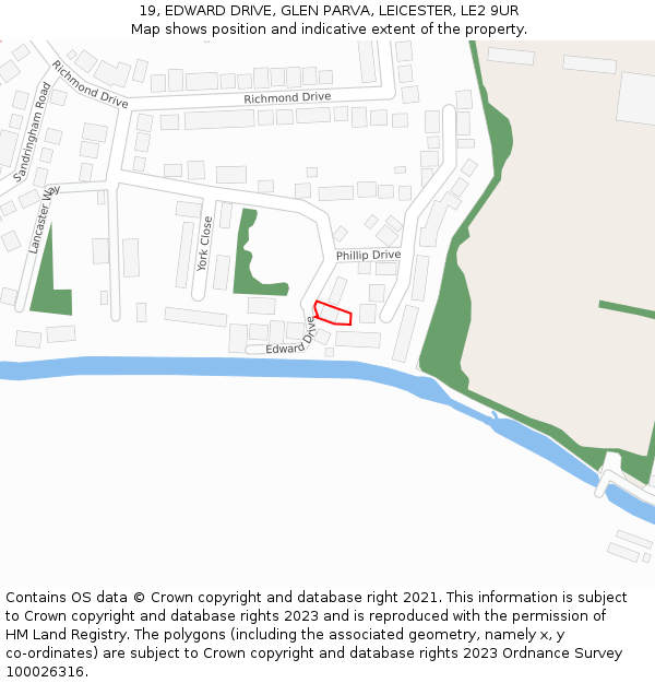 19, EDWARD DRIVE, GLEN PARVA, LEICESTER, LE2 9UR: Location map and indicative extent of plot