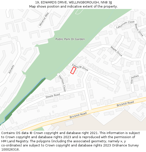 19, EDWARDS DRIVE, WELLINGBOROUGH, NN8 3JJ: Location map and indicative extent of plot
