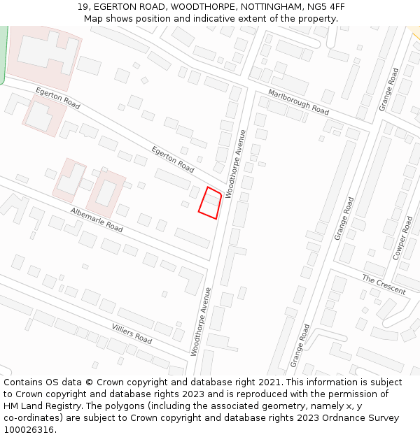 19, EGERTON ROAD, WOODTHORPE, NOTTINGHAM, NG5 4FF: Location map and indicative extent of plot