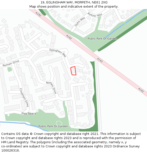 19, EGLINGHAM WAY, MORPETH, NE61 2XG: Location map and indicative extent of plot