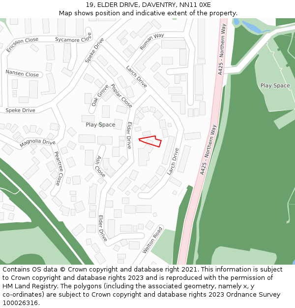 19, ELDER DRIVE, DAVENTRY, NN11 0XE: Location map and indicative extent of plot