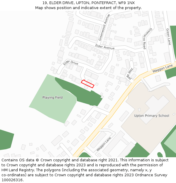 19, ELDER DRIVE, UPTON, PONTEFRACT, WF9 1NX: Location map and indicative extent of plot