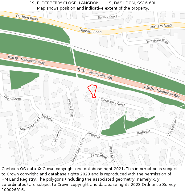 19, ELDERBERRY CLOSE, LANGDON HILLS, BASILDON, SS16 6RL: Location map and indicative extent of plot