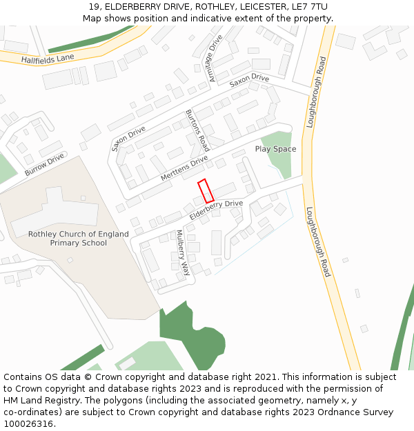 19, ELDERBERRY DRIVE, ROTHLEY, LEICESTER, LE7 7TU: Location map and indicative extent of plot