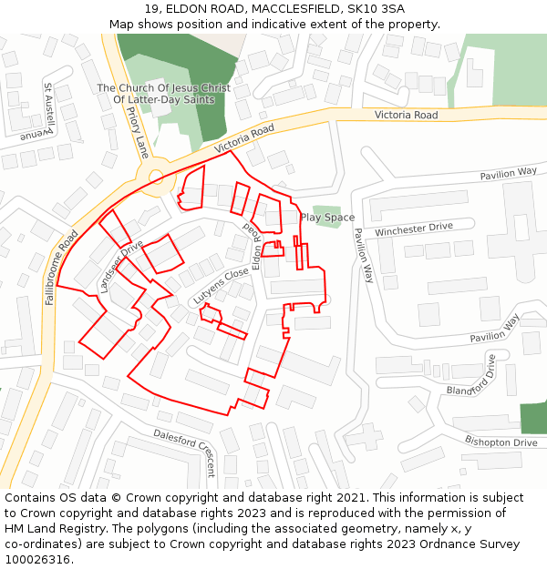 19, ELDON ROAD, MACCLESFIELD, SK10 3SA: Location map and indicative extent of plot