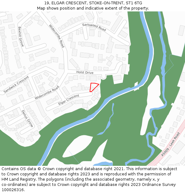 19, ELGAR CRESCENT, STOKE-ON-TRENT, ST1 6TG: Location map and indicative extent of plot