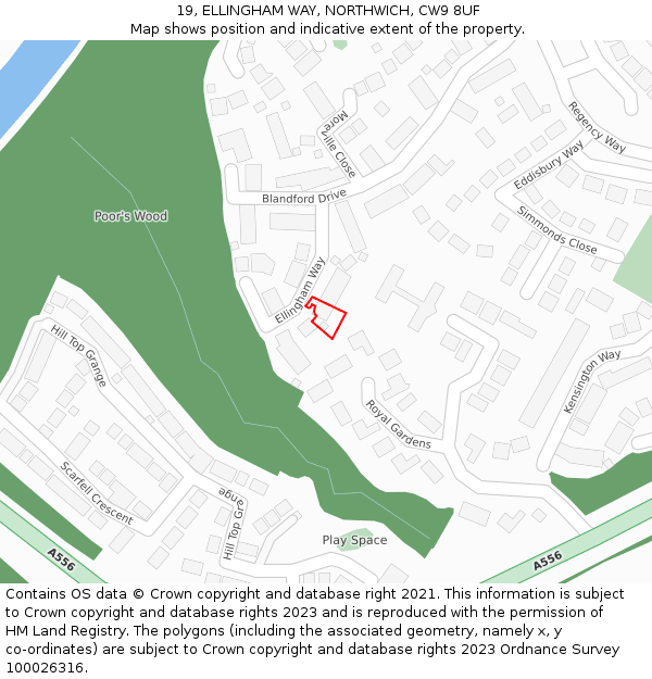 19, ELLINGHAM WAY, NORTHWICH, CW9 8UF: Location map and indicative extent of plot