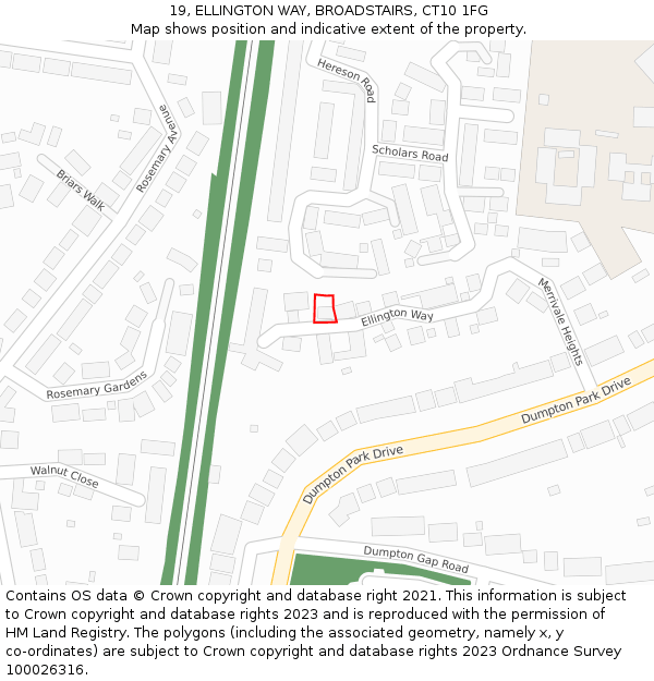 19, ELLINGTON WAY, BROADSTAIRS, CT10 1FG: Location map and indicative extent of plot