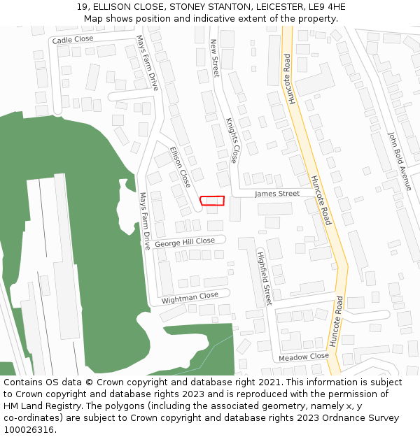 19, ELLISON CLOSE, STONEY STANTON, LEICESTER, LE9 4HE: Location map and indicative extent of plot