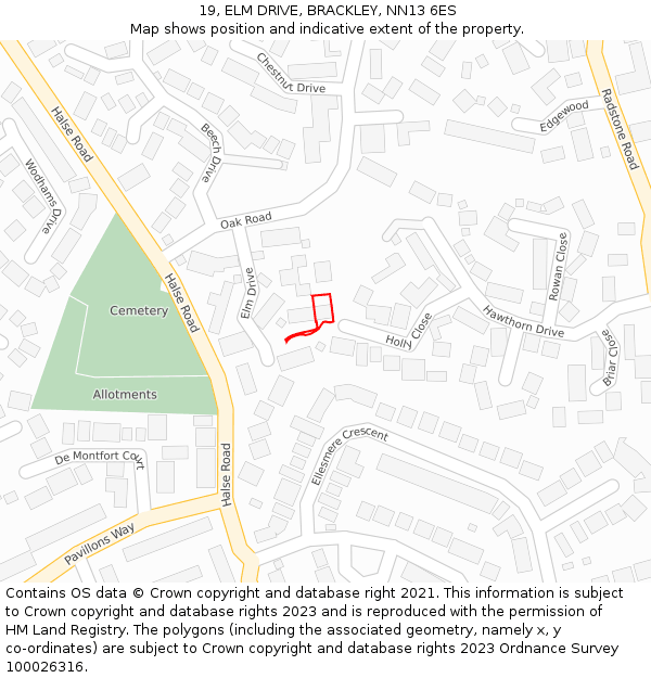 19, ELM DRIVE, BRACKLEY, NN13 6ES: Location map and indicative extent of plot