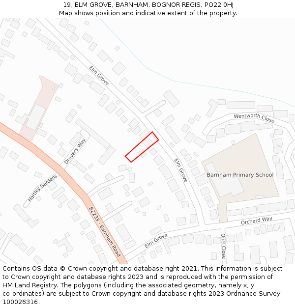 19, ELM GROVE, BARNHAM, BOGNOR REGIS, PO22 0HJ: Location map and indicative extent of plot