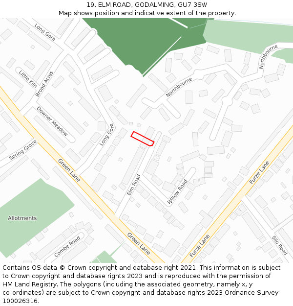 19, ELM ROAD, GODALMING, GU7 3SW: Location map and indicative extent of plot