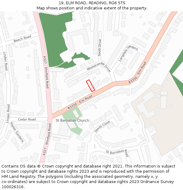 19, ELM ROAD, READING, RG6 5TS: Location map and indicative extent of plot
