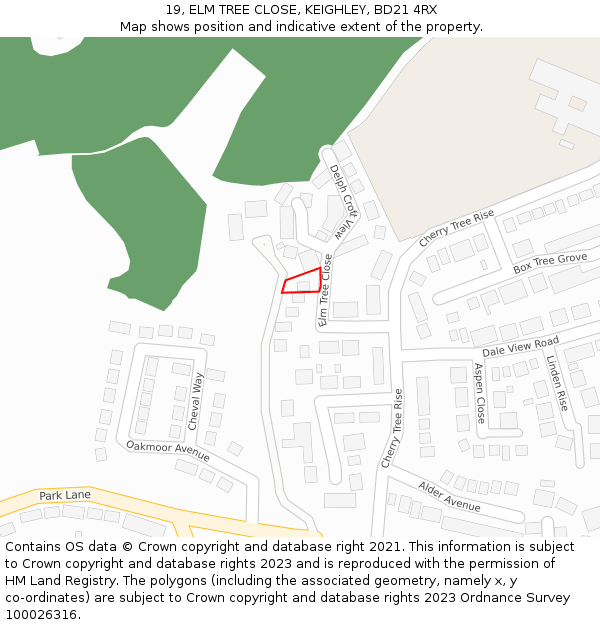 19, ELM TREE CLOSE, KEIGHLEY, BD21 4RX: Location map and indicative extent of plot