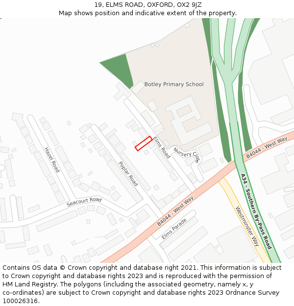 19, ELMS ROAD, OXFORD, OX2 9JZ: Location map and indicative extent of plot