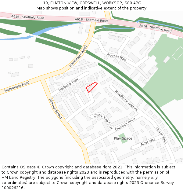 19, ELMTON VIEW, CRESWELL, WORKSOP, S80 4PG: Location map and indicative extent of plot