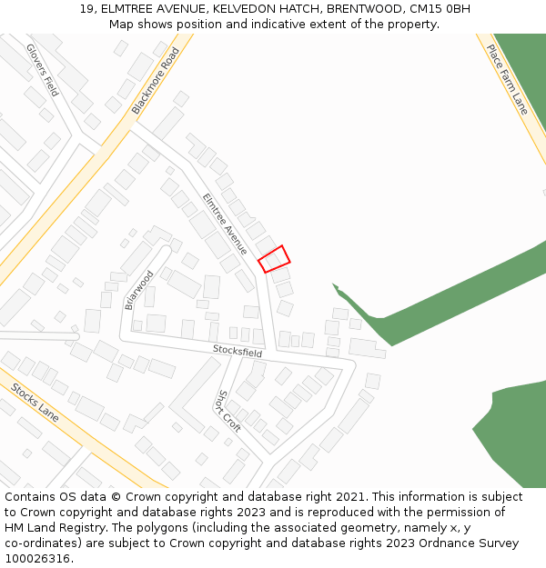 19, ELMTREE AVENUE, KELVEDON HATCH, BRENTWOOD, CM15 0BH: Location map and indicative extent of plot