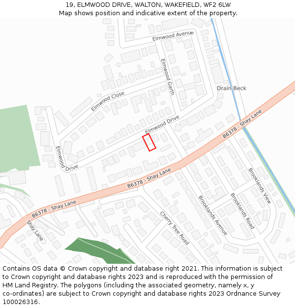 19, ELMWOOD DRIVE, WALTON, WAKEFIELD, WF2 6LW: Location map and indicative extent of plot