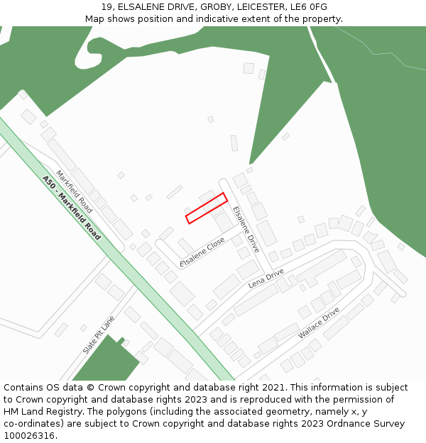 19, ELSALENE DRIVE, GROBY, LEICESTER, LE6 0FG: Location map and indicative extent of plot