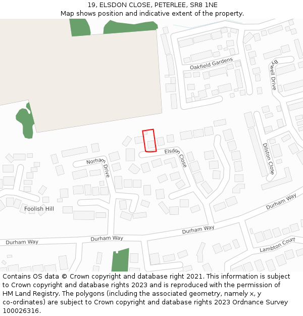 19, ELSDON CLOSE, PETERLEE, SR8 1NE: Location map and indicative extent of plot