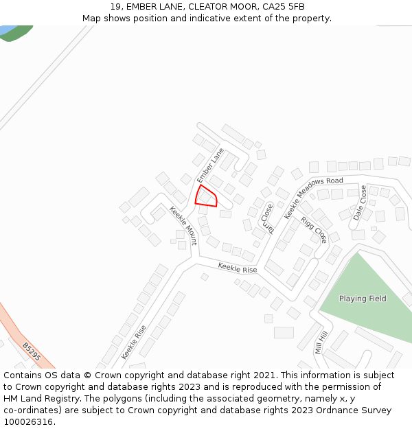 19, EMBER LANE, CLEATOR MOOR, CA25 5FB: Location map and indicative extent of plot