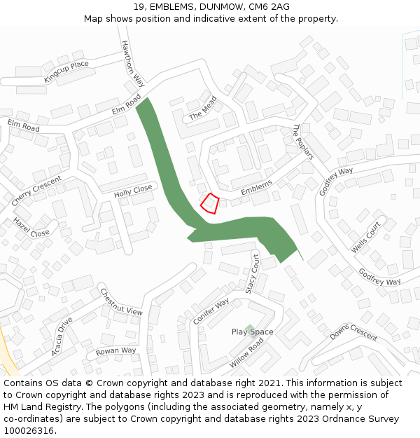 19, EMBLEMS, DUNMOW, CM6 2AG: Location map and indicative extent of plot