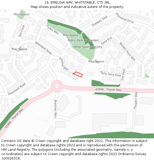19, EMELINA WAY, WHITSTABLE, CT5 3RL: Location map and indicative extent of plot