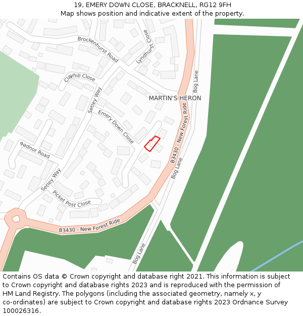 19, EMERY DOWN CLOSE, BRACKNELL, RG12 9FH: Location map and indicative extent of plot