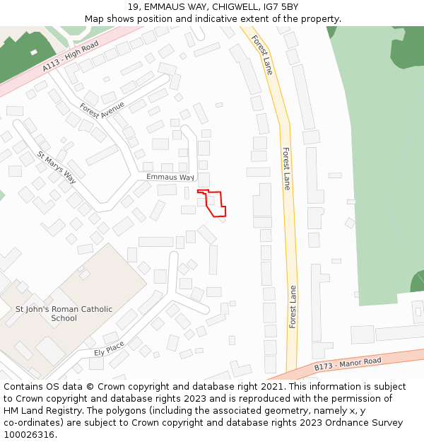 19, EMMAUS WAY, CHIGWELL, IG7 5BY: Location map and indicative extent of plot